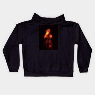 Beautiful girl, like in dream. Beautiful tufts of hair. Orange, yellow, like fire. Dark. Kids Hoodie